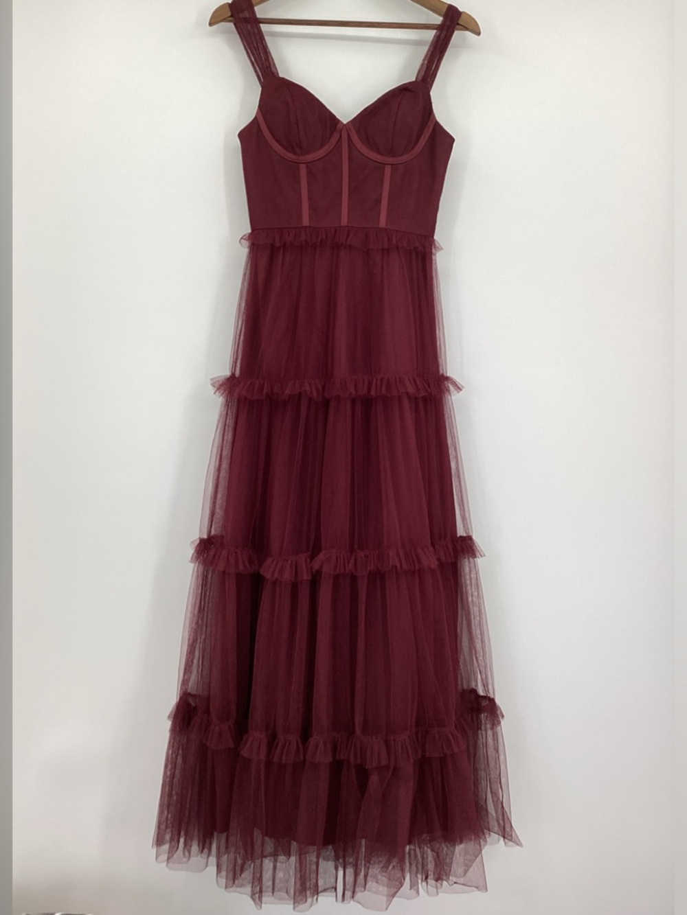 Revelry Wine-Tone Corset Tiered Tulle Dress